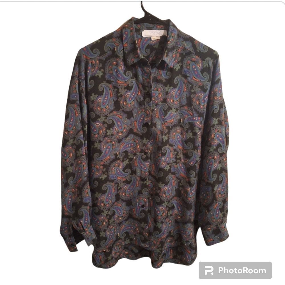 Vintage Bergdorf Goodman paisley button down shirt size 4